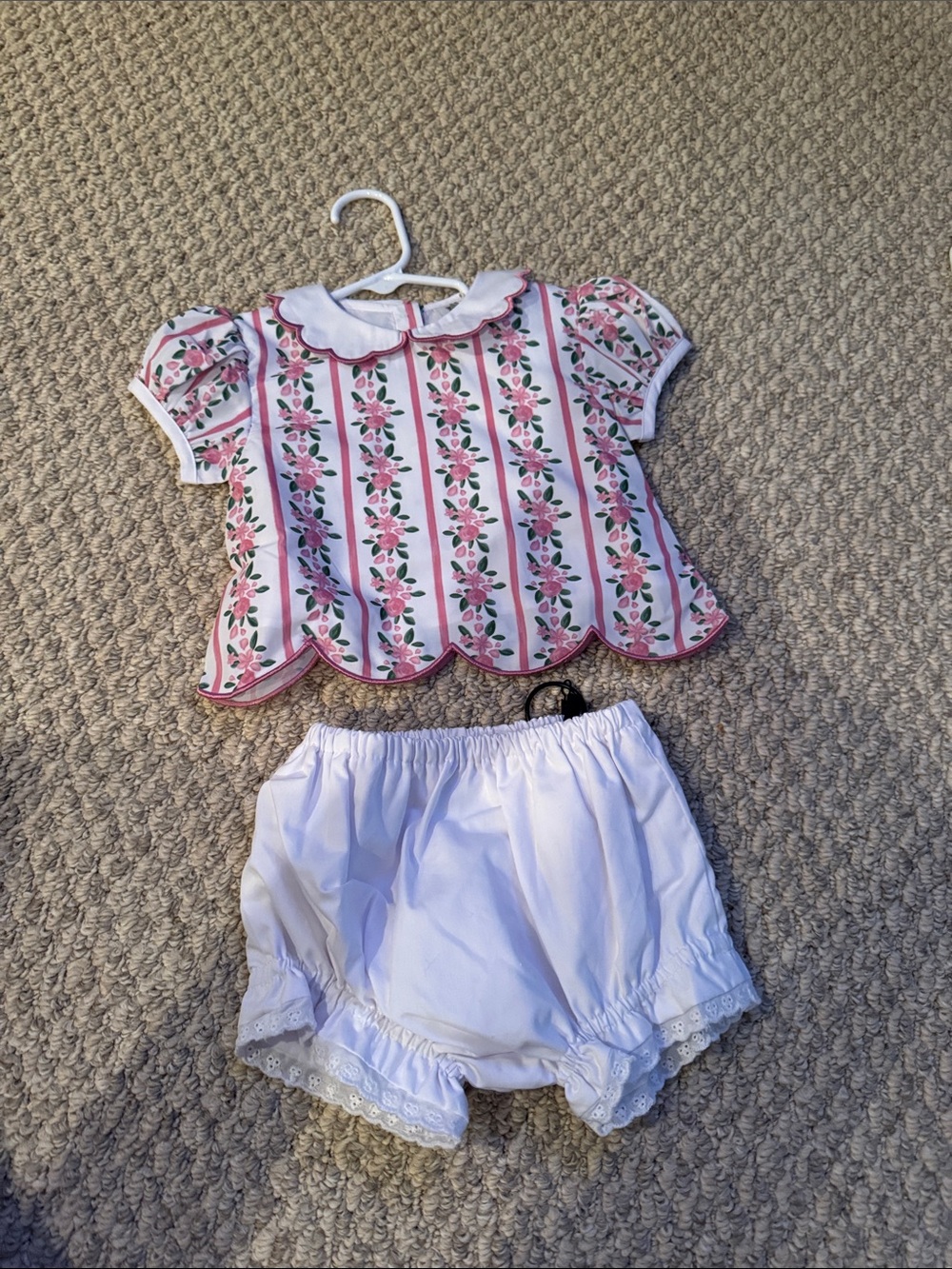 Pink Floral Stripe Girls' Matching Top and White Bloomers Set